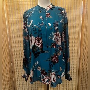 3 for $20 🌷LOFT outlet blouse top shirt teal floral print size medium